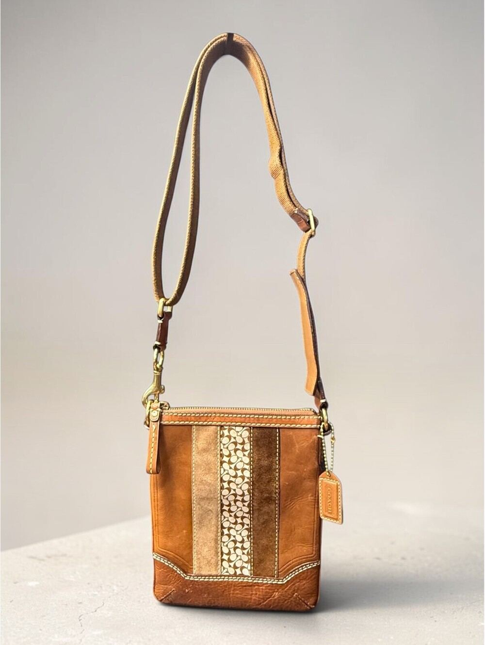 Coach Vintage 10550 Leather Suede Signature C Crossbody Bag